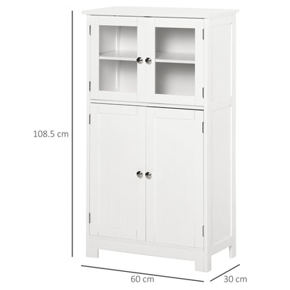kleankin Bathroom Floor Cabinet, Freestanding Kitchen Cupboard with 2 Drawers, Adjustable Shelves and Tempered Glass Door, Wooden  Storage Unit for Living Room Kitchen Hallway 