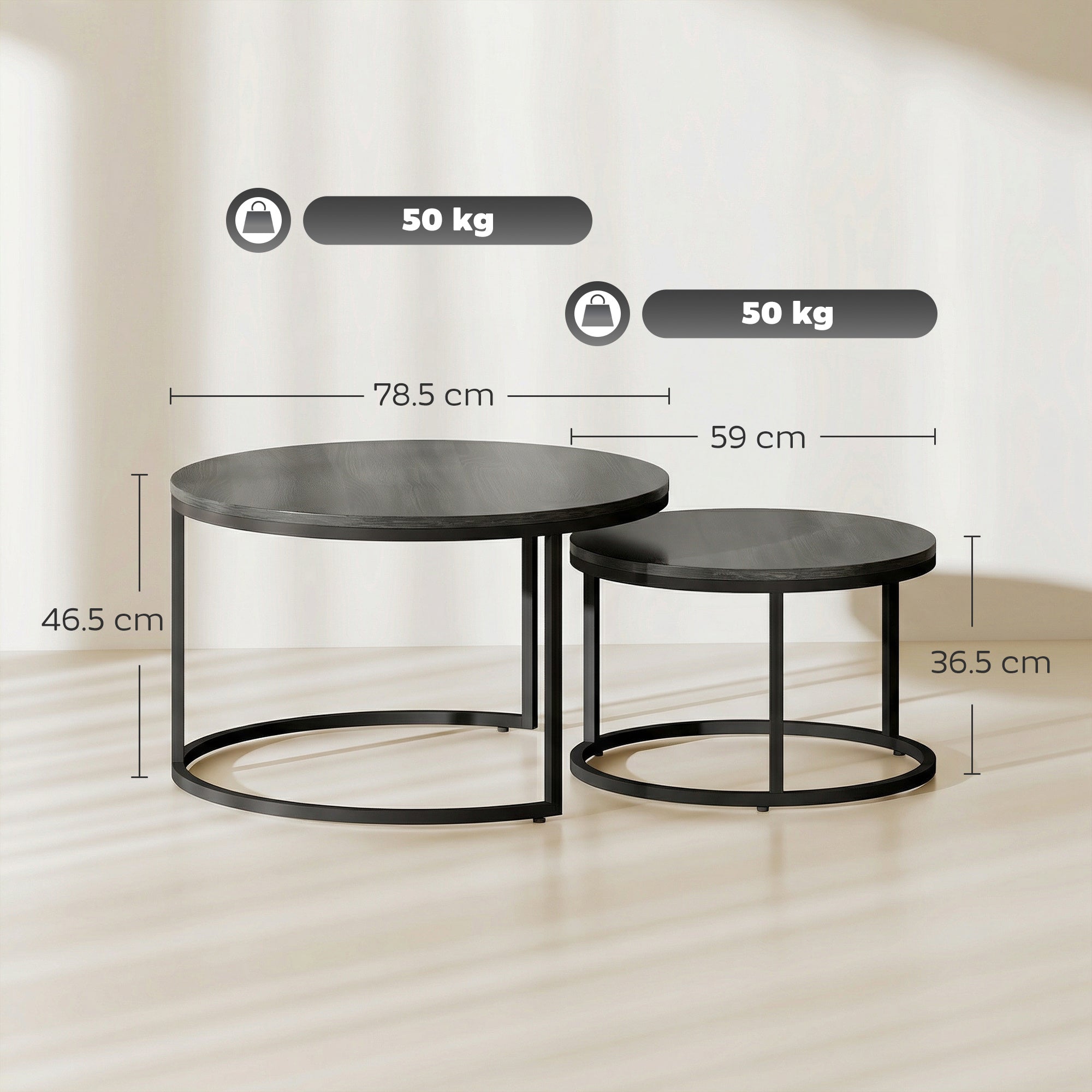 HOMCOM Set of Two Wood-Effect Stacking Tables - Black Wood Grain 