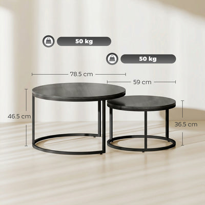 HOMCOM Set of Two Wood-Effect Stacking Tables - Black Wood Grain 