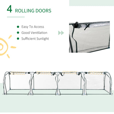 Outsunny Mini Greenhouse, Small Polytunnel Green House with Zipped Doors, Steel Frame for Garden Backyard, 395 x 100 x 80cm, Clear 
