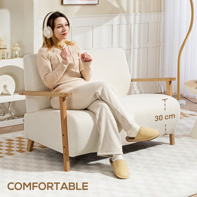 HOMCOM Small Sherpa Fabric 2 Seater Sofa Settee - Cream White 