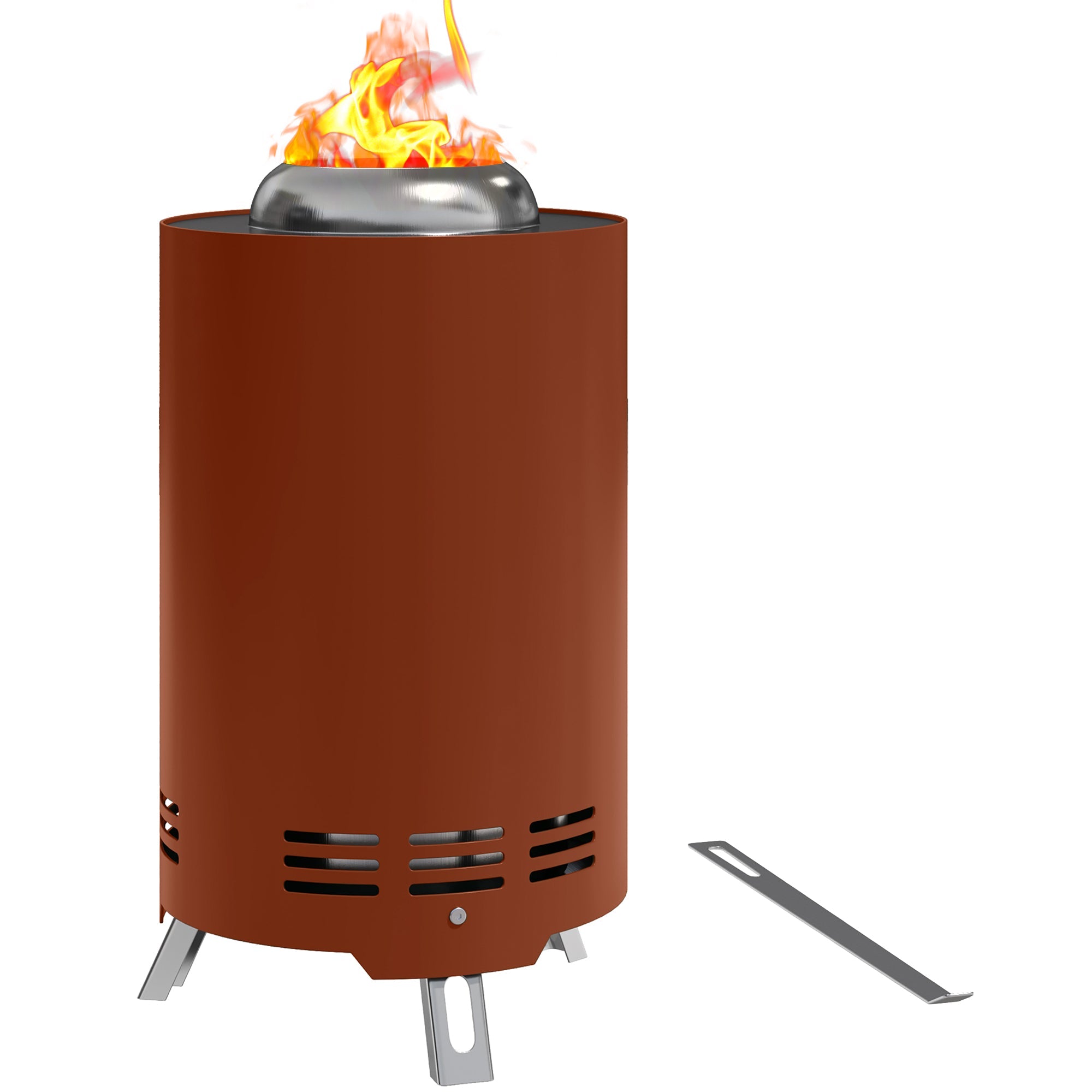 Outsunny Smokeless Fire Pit, 16 x 16 cm Stainless Steel Portable Wood Burning Firepit with Poker, Wood or Pellet Fuelled Tabletop Fire Pit for Garden Camping Bonfire Party, Red 