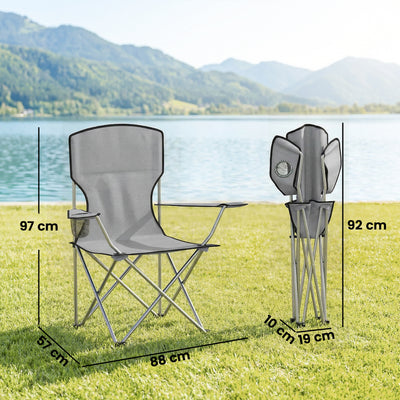 Outsunny Camping Chair Set of 2 Portable Folding Outdoor Camp Chair with Cup Holders and Carry Bag Grey 