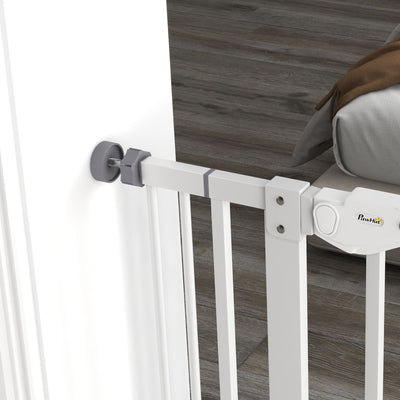 PawHut Extra Tall Pet Gate, Indoor Dog Safety Gate, with Cat Flap, Auto Close, 74-101cm Wide - White 