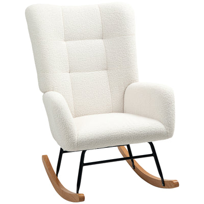 HOMCOM Teddy Fleece Rocking Chair - Cream White 
