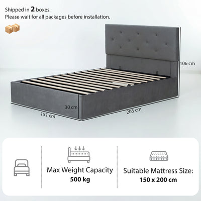 HOMCOM King Size Bed Frame Gas Side Lift Under Bed Storage Upholstered Platform Bed Tufted Headboard for 150 x 200 cm Mattress 