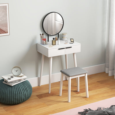 HOMCOM Dressing Table with Mirror and Stool, Vanity Makeup Desk Set with 2 Drawers, Cushioned Stool and Make-up Organiser for Bedroom and Dressing Room, 60 x 40 x 123 cm, White 