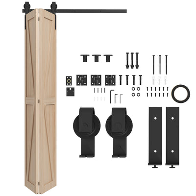 HOMCOM 4FT/122CM Bi-Folding Sliding Barn Door Hardware Track Kit, Heavy Duty Sliding Door Kit for 2 Doors with J Shape Hanger 