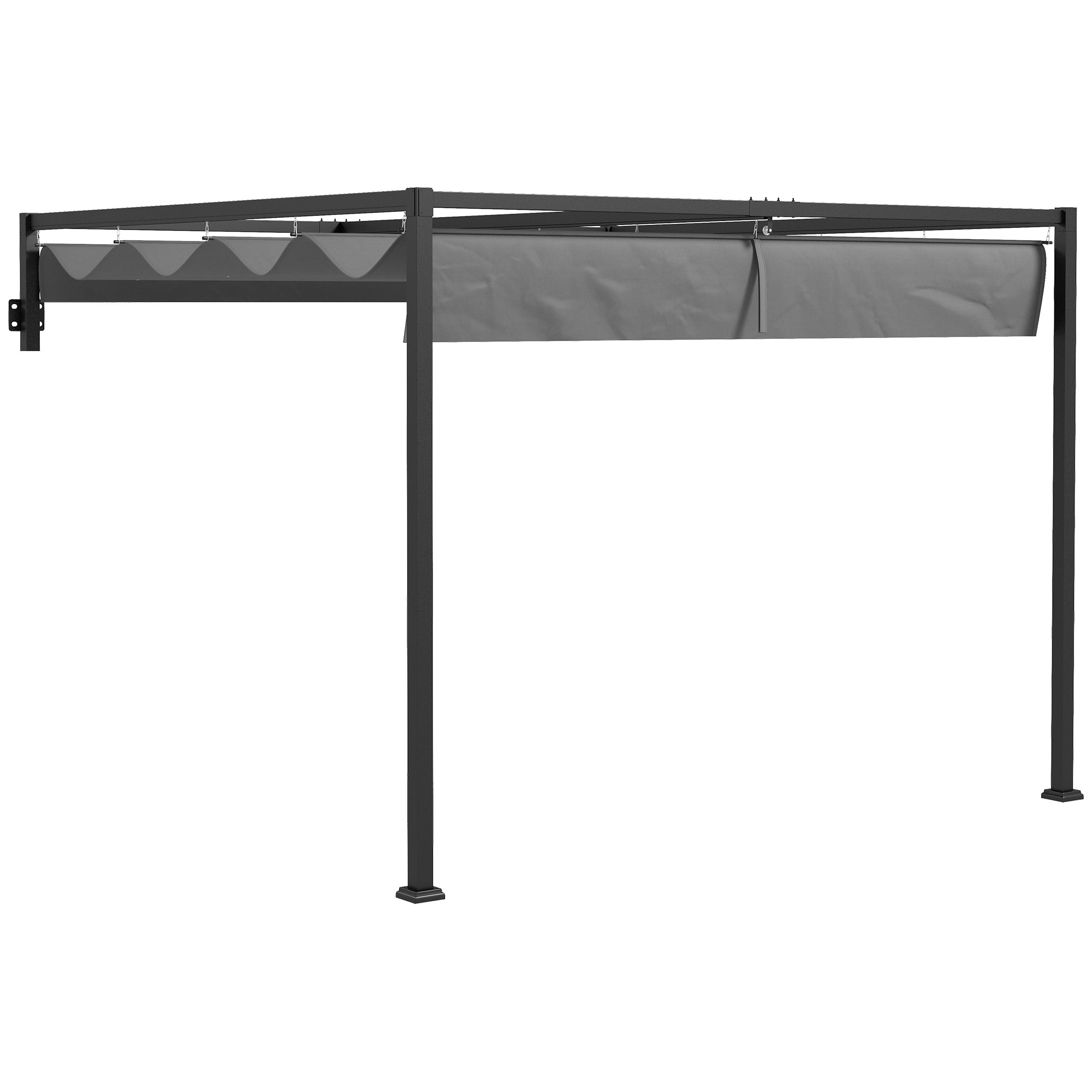 Outsunny 3 x 4m Lean To Steel Pergola, with Moving Fabric Canopy - Dark Grey