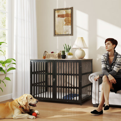 PawHut Dog Crate Furniture with Anti-Chew Resistant Mesh, Anti-Escape Single Door, for Extra Large Dogs, 118 x 80 x 92 cm 