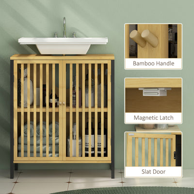HOMCOM Bamboo-Blend Retro Cut-Out Under Sink Cabinet 