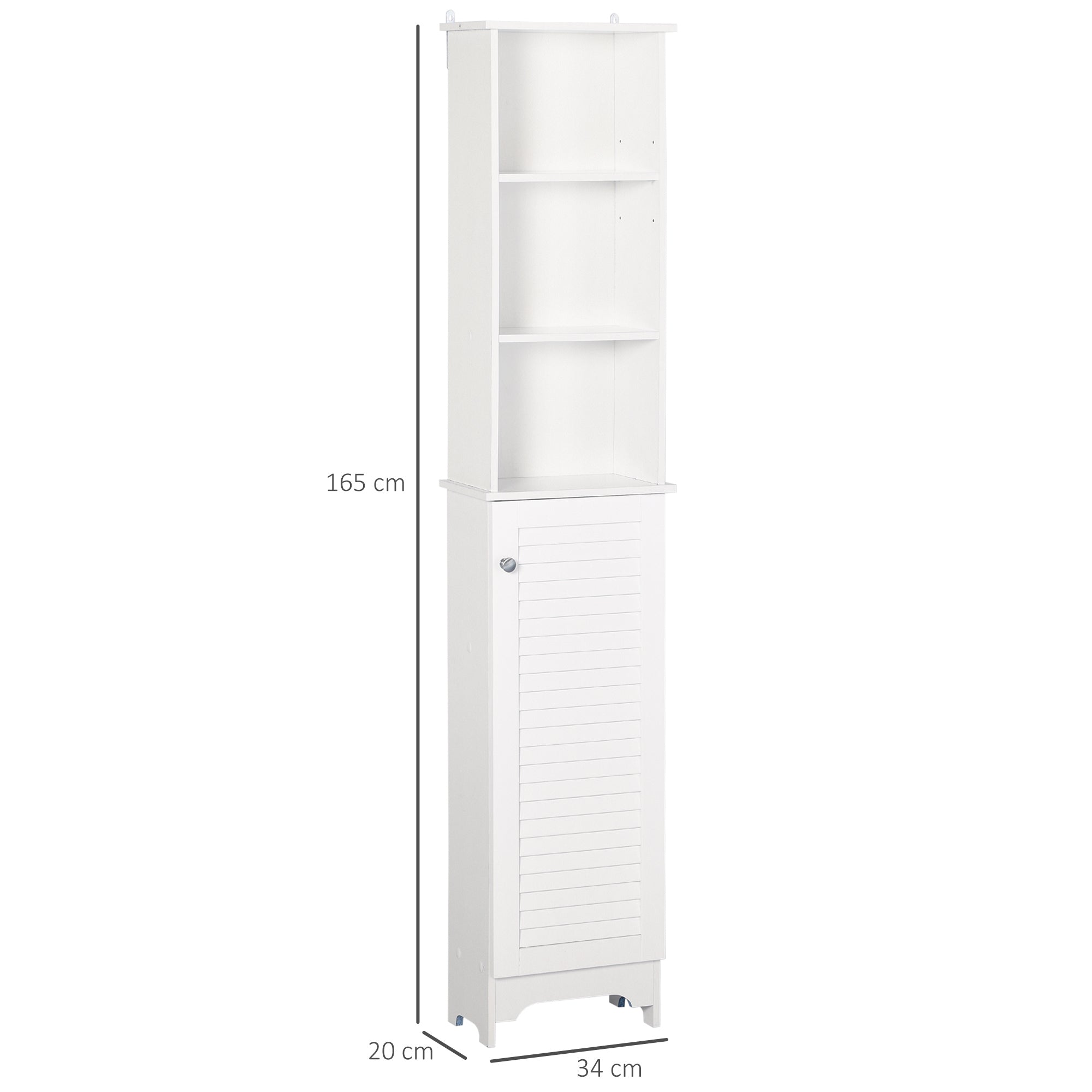 HOMCOM Tall Bathroom Cabinet Storage Cupboard Floor Standing Home Bathroom Furniture w/ 6 Shelves 165H x 34W x 20D cm White 