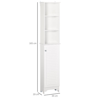 HOMCOM Tall Bathroom Cabinet Storage Cupboard Floor Standing Home Bathroom Furniture w/ 6 Shelves 165H x 34W x 20D cm White 