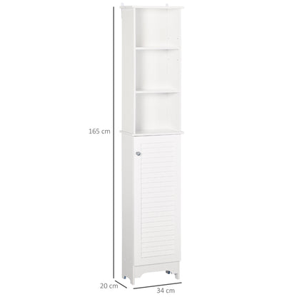 HOMCOM Tall Bathroom Cabinet Storage Cupboard Floor Standing Home Bathroom Furniture w/ 6 Shelves 165H x 34W x 20D cm White 