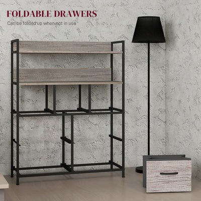HOMCOM Rustic Chest of Seven Fabric Drawers - Grey Wood Effect 