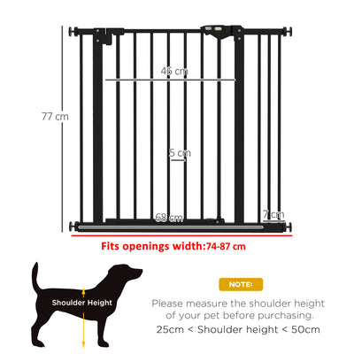 PawHut Metal 74-87cm Wide Adjustable Dog Gate Black 