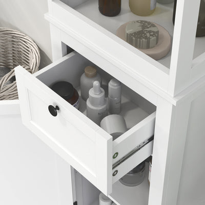 HOMCOM Tall Bathroom Cabinet, Slim Bathroom Storage Cabinet with 2 Open Shelves, Soft Close Door and Drawer, Adjustable Shelf, Narrow Cupboard Storage Unit, White 
