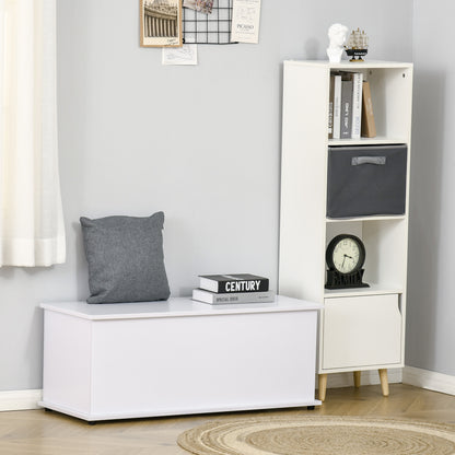 HOMCOM 113L Storage Chest, Storage Box with Flip-Top Lid and 2 Safety Hinges, Storage Trunk for Living Room, Entryway, 100 x 40 x 40 cm, White 