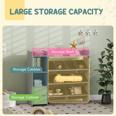 AIYAPLAY Toy Storage Unit with 8 Removable Bins, Storage Shelves, Cabinet, Grey 