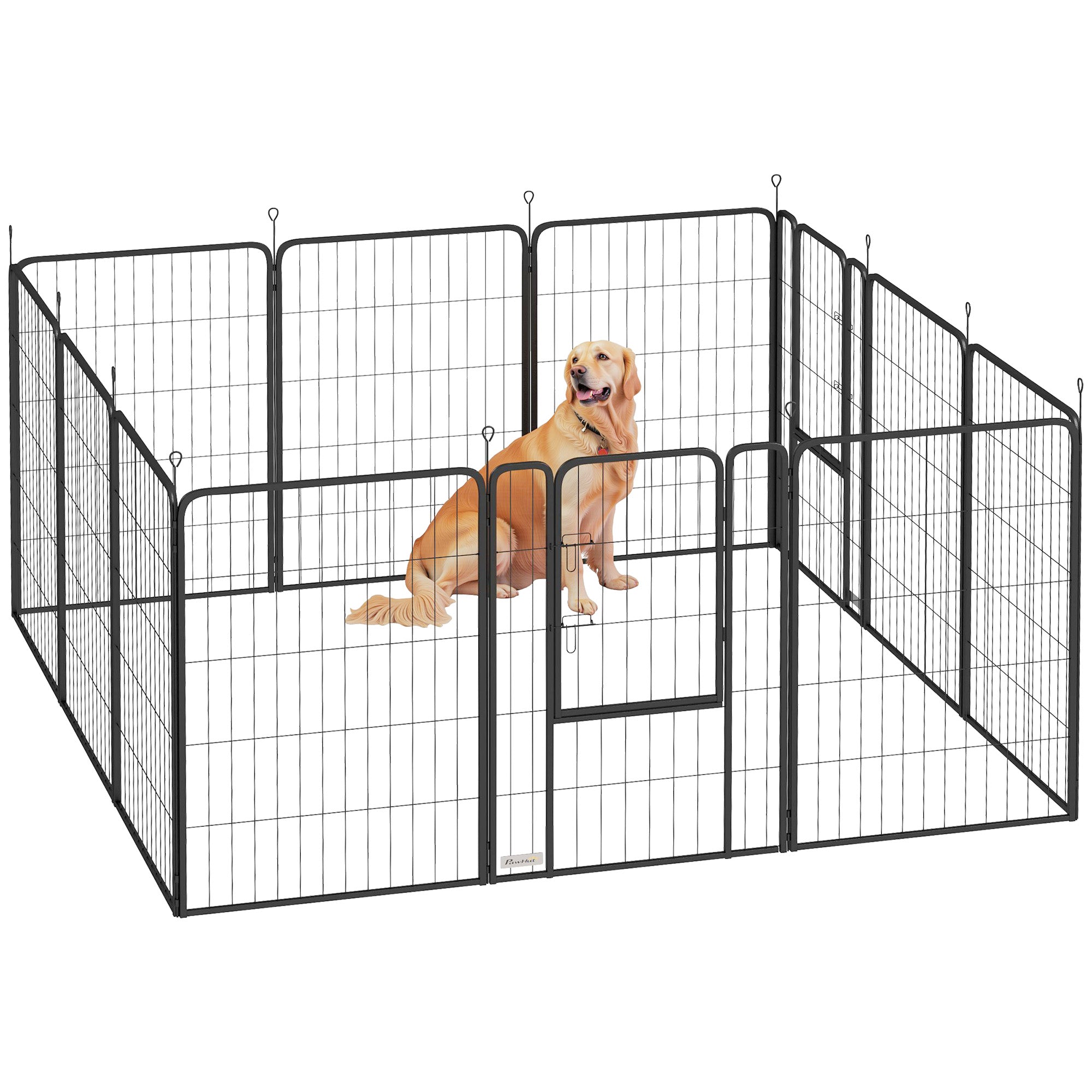 PawHut 12 Panels Heavy Duty Dog Playpen with Doors, for Large Dogs, 100cm High, Black 