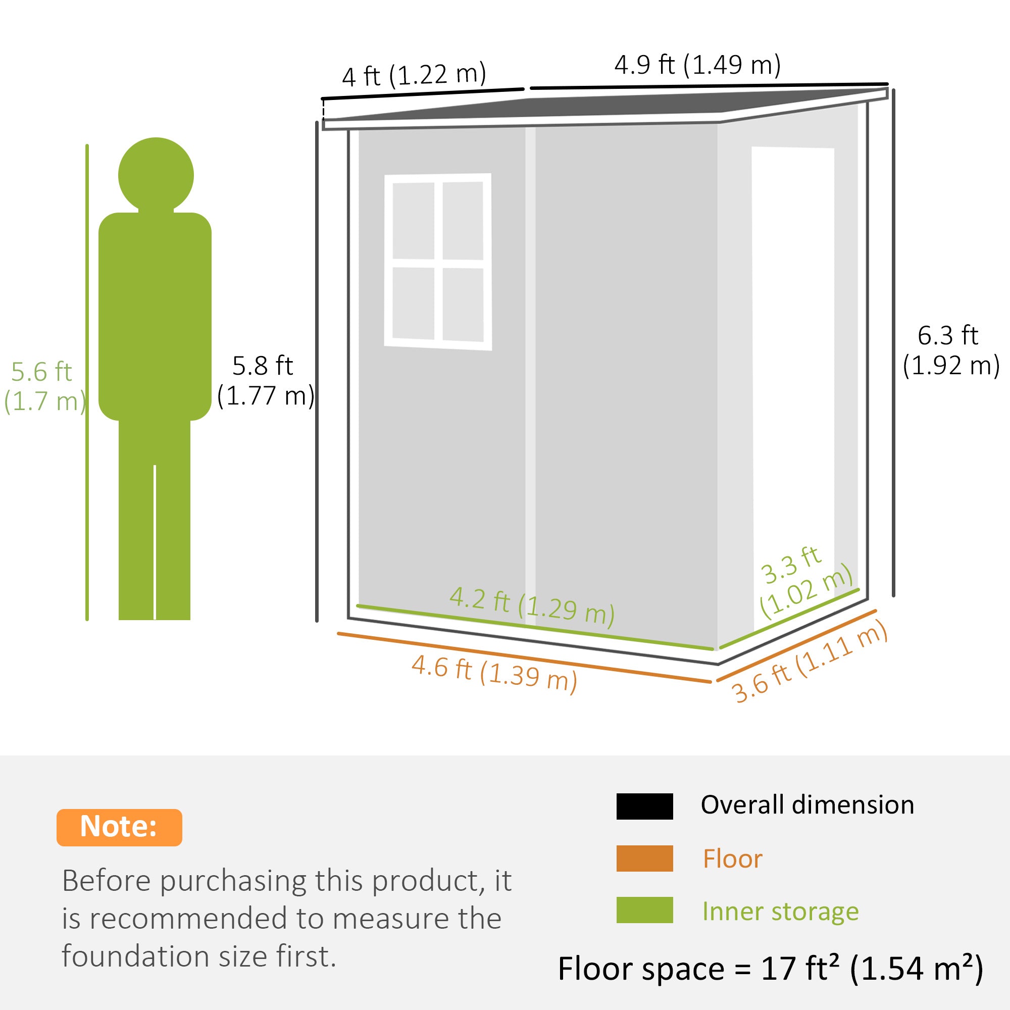 Outsunny 4'x5' Garden Storage Shed, Lean to Shed, Lockable Garden Shed with Window, Vent and Plastic Roof, Black 