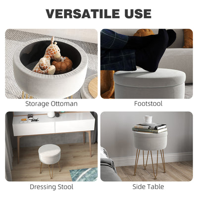 HOMCOM 5L Velvet-Feel Storage Ottoman - Cream White 