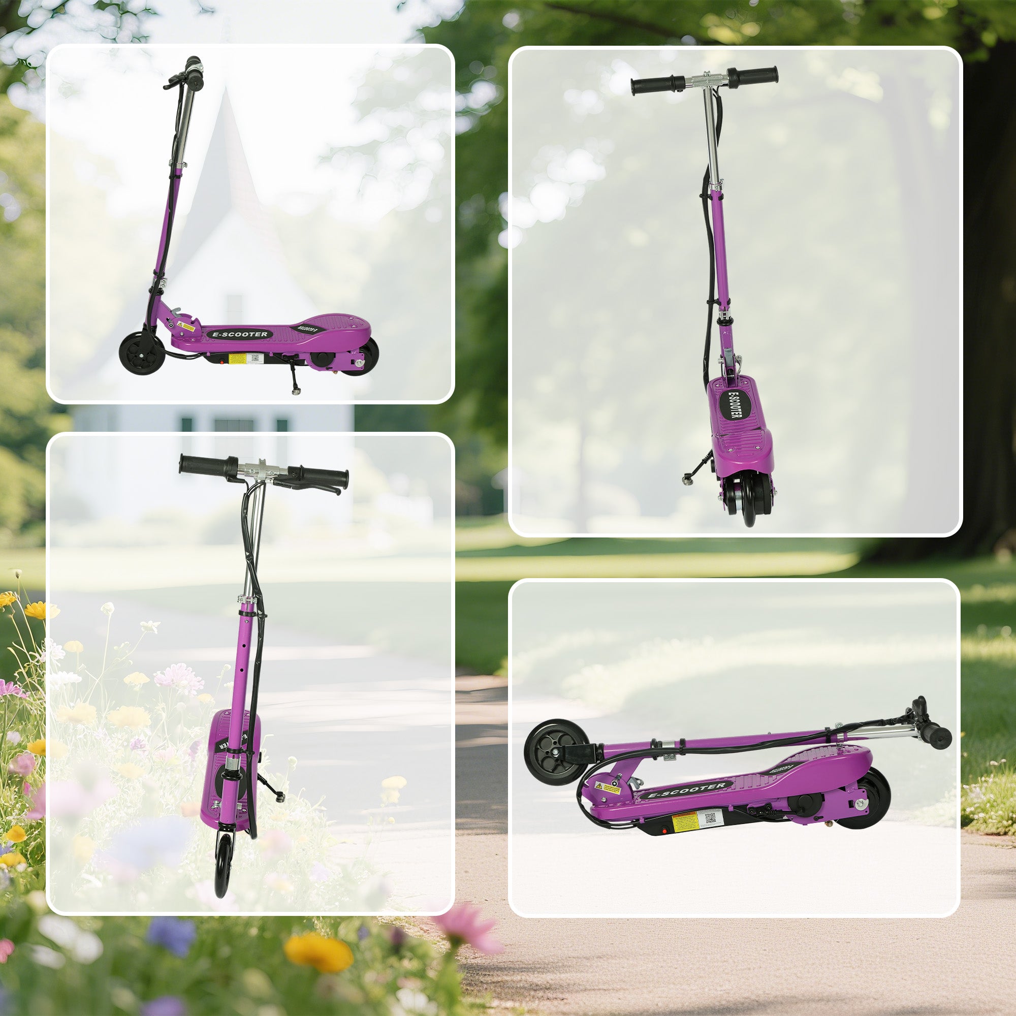 HOMCOM Foldable Electric Kids Scooter, Ride-on for Ages 7-14 Years, Purple 