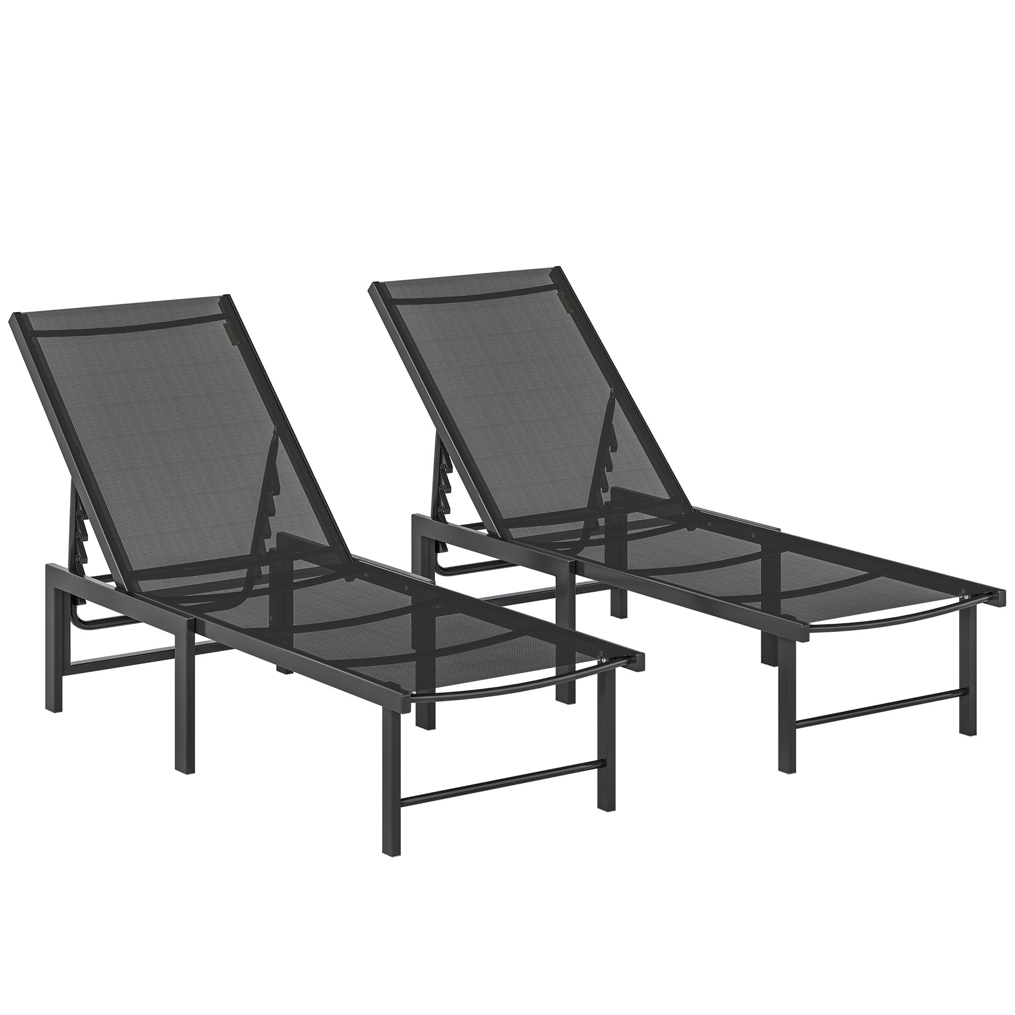 Outsunny Set of Two Reclining Sun Loungers - Black 
