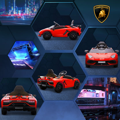 HOMCOM Lamborghini Licensed 12V kids Electric Car w/ Butterfly Doors, Remote, Music, Horn, Suspension - Red