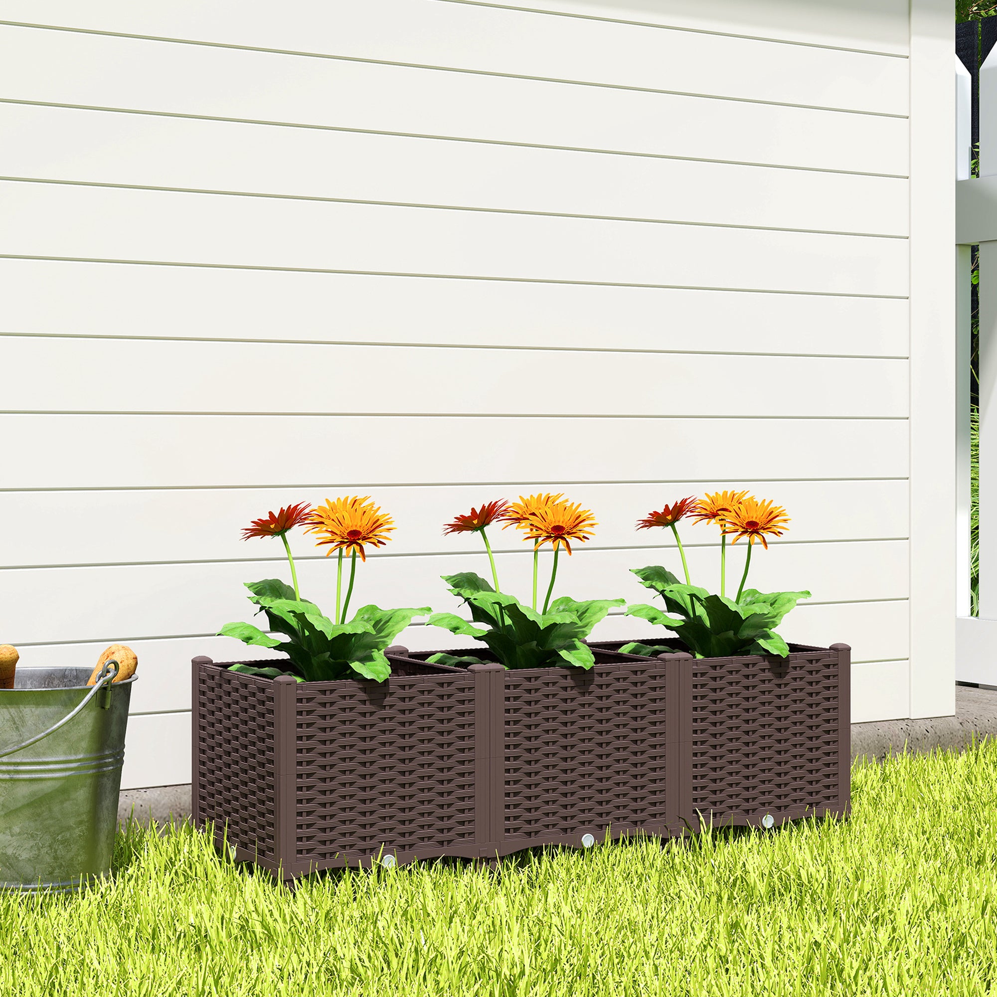 Outsunny Plastic Raised Garden Bed with Legs, Self Watering Elevated Planter Boxes with Drainage Holes and Plugs 