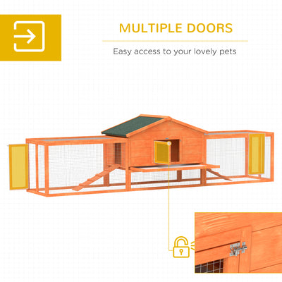 PawHut Wooden Rabbit Hutch with Run, Tray, Ramps, Asphalt Roof, 309 x 70 x 87cm, Orange 