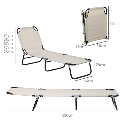 Outsunny Garden Sun Lounger, with Five-Position Back - Cream White 