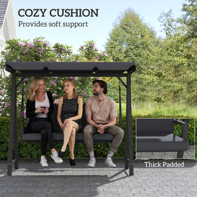 Outsunny Three-Seater Garden Swing Bench, with Adjustable Canopy - Dark Grey 