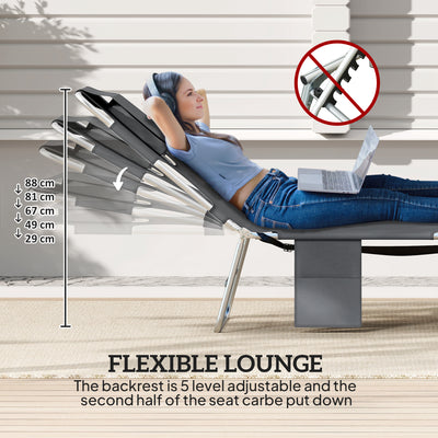 Outsunny 5-Position Adjustable Sun Loungers Set of 2 with Reading Hole and Side Pocket, Dark Grey 