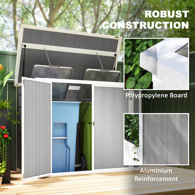 Outsunny 4.7 x 2.5FT Garden Shed, Double Bin Storage Shed with Lockable Doors, Outdoor Small Shed with Openable Lid for 2 Trash Cans, Garden Tools, Grey 