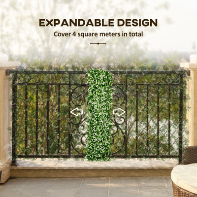 Outsunny 2pc Expanding Garden Trellis, 2 x 1m Faux Decorative Privacy Fence with Artificial Leaves, Privacy Screen Greenery Walls for Garden Balcony, Eucalyptus Leaves 