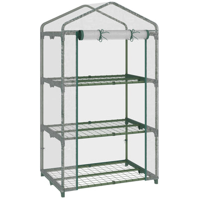 Outsunny 3 Tier Mini Greenhouse Portable Garden Grow House with Roll Up Door and Wire Shelves, 69L x 49W x 125H cm, Clear 