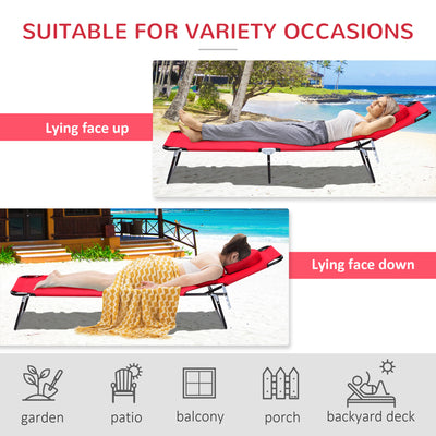 Outsunny Foldable Outdoor Sun Lounger Adjustable Backrest Reclining Chair with Pillow and Reading Hole Garden Beach, Red 