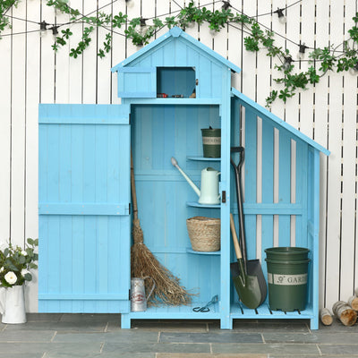 Outsunny Wooden Shed, Garden Storage Cabinet with Log Store, Waterproof Asphalt Roof and Lockable Door, Narrow Tool Organizer, 130 x 55 x 180 cm 