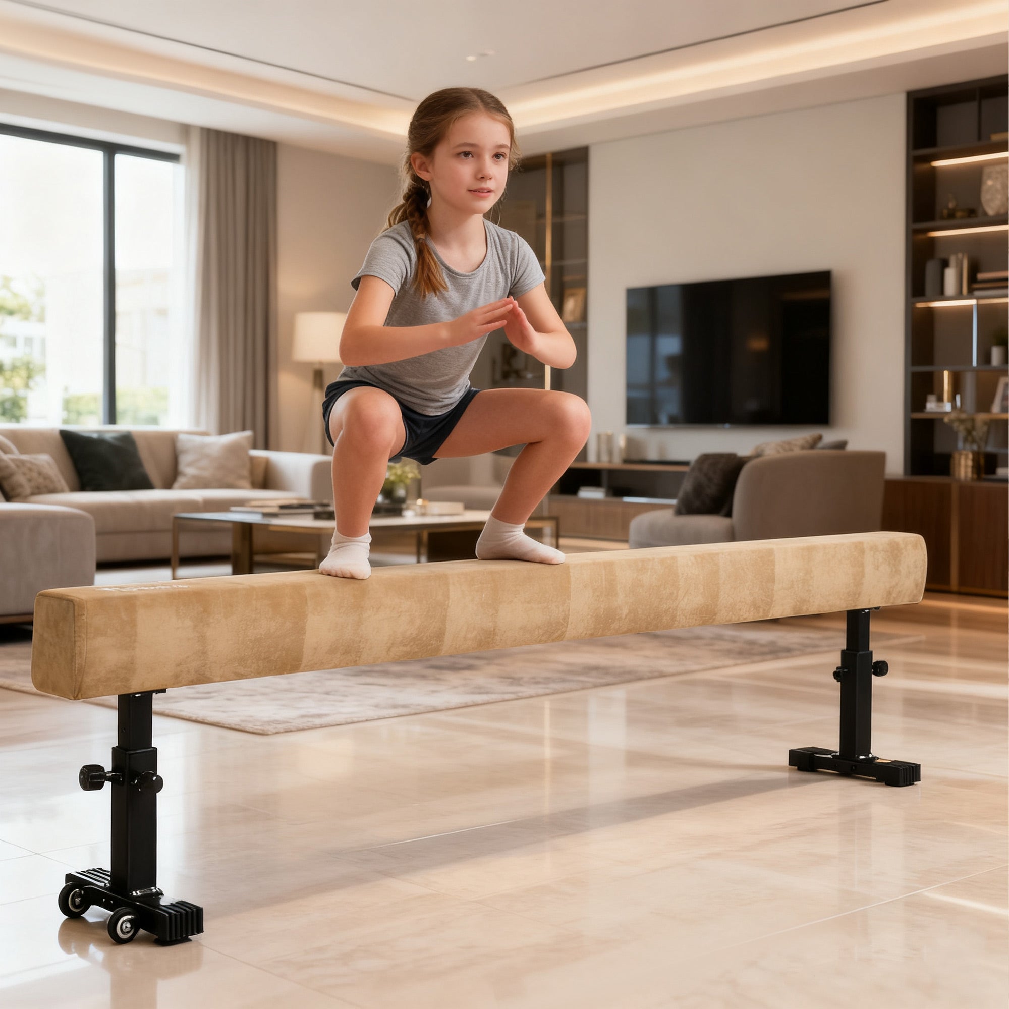 HOMCOM 7.5ft Adjustable Balance Beam, Gymnastics Beam with Wheels, Gymnastics Equipment for 6+ Years Old Training 