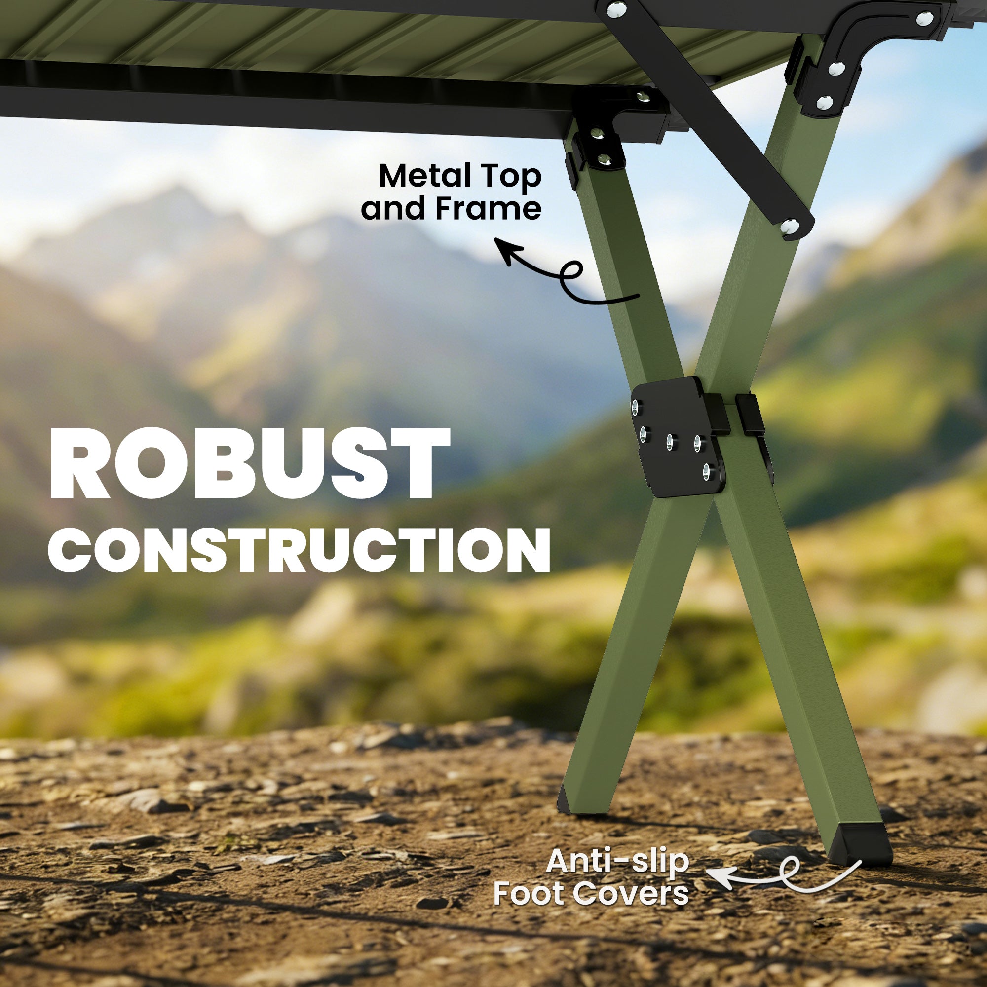 Outsunny 4ft Folding Camping Table, Waterproof Picnic Table with Roll Up Top and Metal Frame, Green 