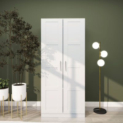 HOMCOM Double Paneled Door Wardrobe, with Shelves - White 