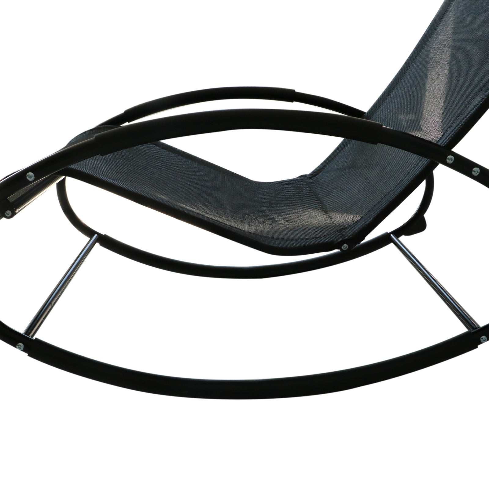 Outsunny Rocking Chair Sun Lounger Recliner Rocker Texteline Fabric Patio Garden Relaxer with Pillow, Black 