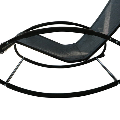 Outsunny Rocking Chair Sun Lounger Recliner Rocker Texteline Fabric Patio Garden Relaxer with Pillow, Black 