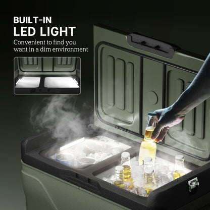 Outsunny 45L Camping Fridge Freezer Dual Zone, Portable Car Fridge 12V/24V DC & 100-240V AC, Electric Cool Box -20℃-20℃ with Wheels and LED Light, for Travel, RV, Road Trip, Picnic
