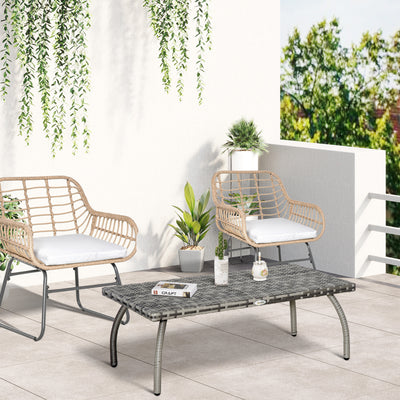 Outsunny PE Wicker Rattan Garden Coffee Table - Mixed Grey 