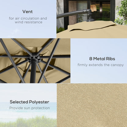 Outsunny 3m Overhanging Parasol, with Base, Weights and Cover - Sand brown 