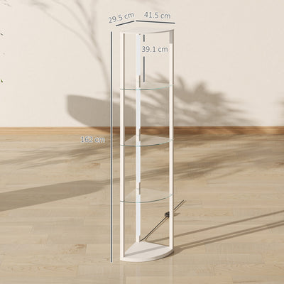 HOMCOM LED Floor Lamp with Shelves, Dimmable Standing Lamp with Foot Switch for Living Room, Bedroom, White