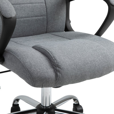 Vinsetto Office Chair, Computer Desk Chair, Linen Fabric Swivel Chair with Adjustable Height, Rolling Wheels for Home and Study, Grey 