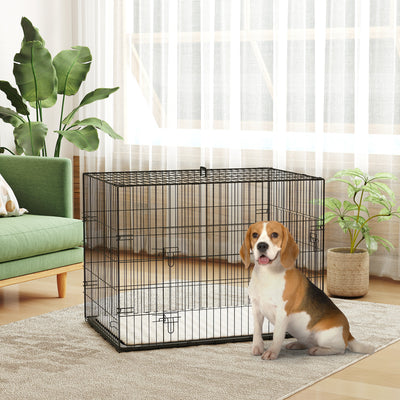 PawHut Foldable Dog Crate with 2 Doors with Tray, Soft Cushion, for Large Medium Dogs, 91 x 62 x 68, Black 